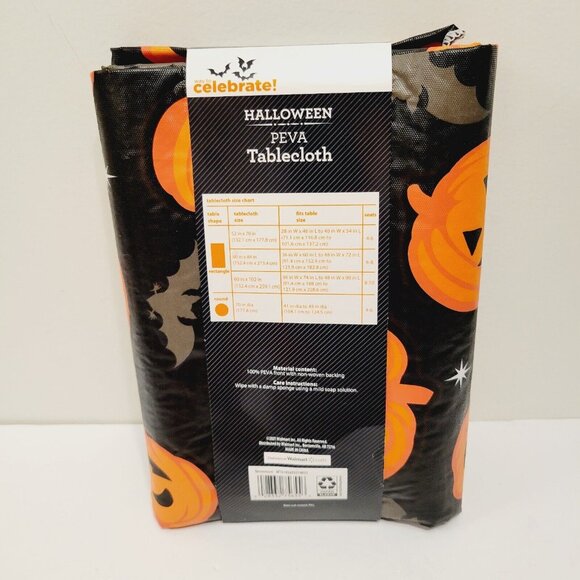 Halloween Peva Rectangle Tablecloth Jack O' Lantern Pumpkins Vinyl 52”x 70” - Picture 3 of 3